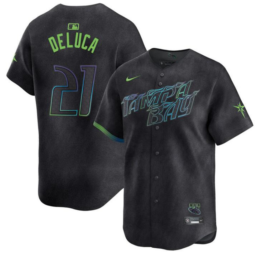 Men's Charcoal Tampa Bay Rays #21 Jonny DeLuca 2024 City Connect Limited Stitched Baseball Jersey
